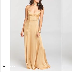 Show me your mumu True gold luxe satin Godshaw Dress